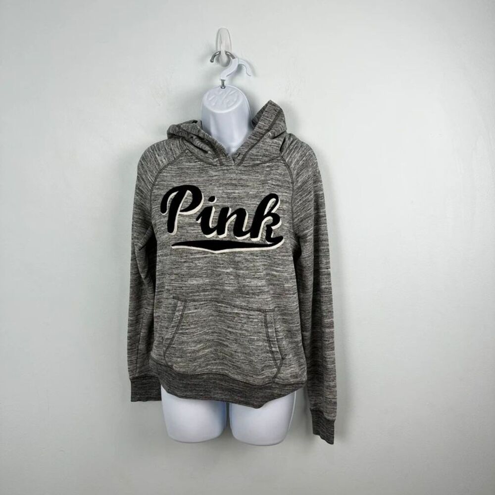 PINK Victoria's Secret Gray Hoodie Embroidered Logo Black & White Size Small